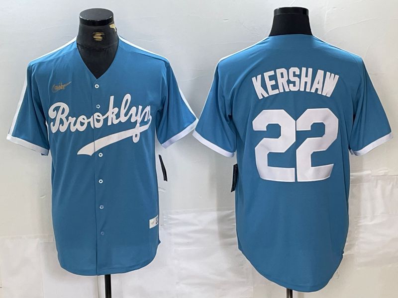 Men Los Angeles Dodgers #22 Kershaw Light blue Throwback 2024 Nike MLB Jersey style 1->women mlb jersey->Women Jersey